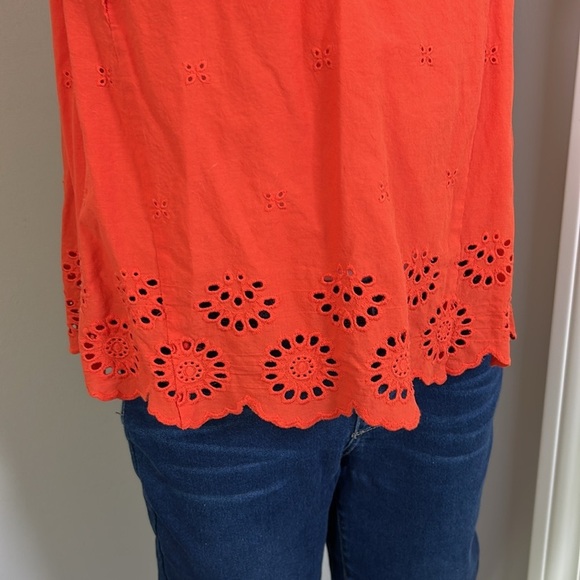 Kate Spade Eyelet Ruffle Top Geranium Orange Keyhole Back Sz L - Picture 5 of 12